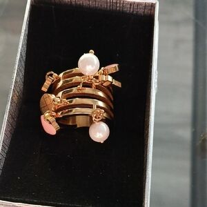 Elegant STAINLESS steel Gold and Pink Pearl Ring